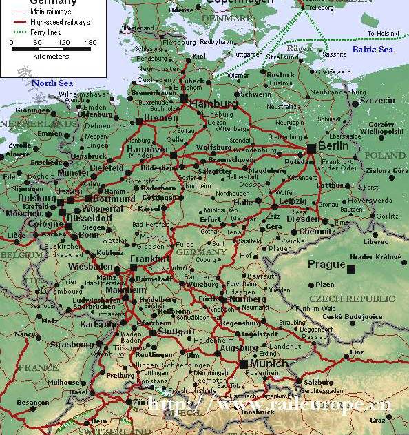 德国铁路地图,德国地图高清中文版