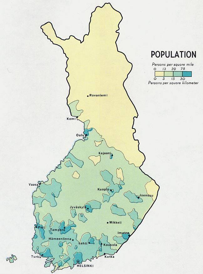 芬兰地图人口分布图